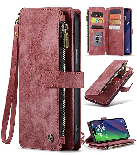 SeNool Hülle für iPhone 15 Plus, Klapphülle Handyhülle mit [Kartenfächer] [Ständer Funktion] [Magnetverschluss], Schutzhülle für iPhone 15 Plus - Rot von SeNool