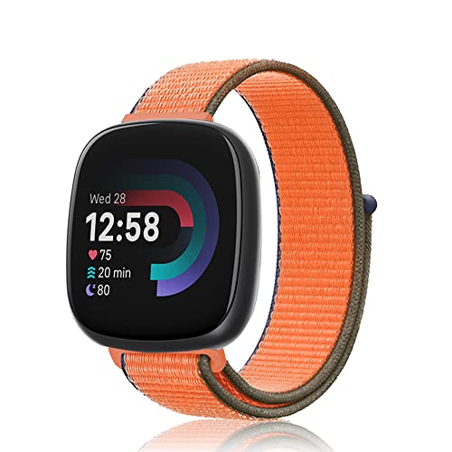 SeNool Nylon Armband Kompatibel mit Fitbit Versa 3 / Sense, [Klettarmband] [Weiches, Atmungsaktives, Leichtes], Uhrenarmband Kompatibel mit Fitbit Sense/Versa 3 - Orange von SeNool