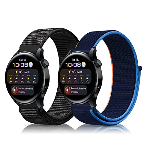 SeNool Nylon Armband Kompatibel mit Xiaomi Watch S1/S1 Active/Mi Watch, [2 Stück] [22mm Ersatzband], Uhrenarmband Kompatibel mit Amazfit GTR 4/Huawei Watch GT 3 Pro 46mm - Schwarz + Dunkelblau von SeNool