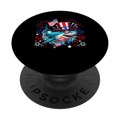 Hai, 4. Juli, US-Flagge, Feuerwerk, Meerestier, patriotisches Team PopSockets Klebender PopGrip von Sea Animal 4th Of July Costume