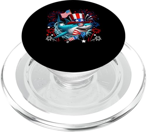 Hai, 4. Juli, US-Flagge, Feuerwerk, Meerestier, patriotisches Team PopSockets PopGrip für MagSafe Hai, 4. Juli, US-Flagge, Feuerwerk, Meerestier, patriotisches Team PopSockets PopGrip für MagSafe von Sea Animal 4th Of July Costume