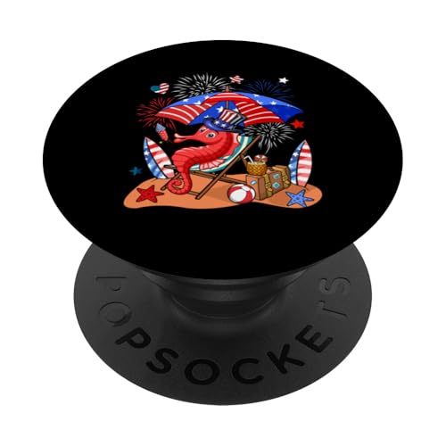 Seepferdchen-Sonnenbrille, entspannend am Strand, 4. Juli, US-Flagge PopSockets Klebender PopGrip von Sea Animal 4th Of July Costume