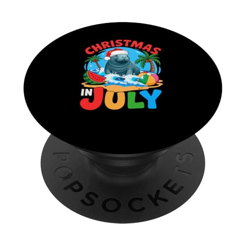 Christmas In July Santa Manatee On Beach Sea Animal Lover PopSockets Klebender PopGrip Christmas In July Santa Manatee On Beach Sea Animal Lover PopSockets Klebender PopGrip von Sea Animal Vacations Costume