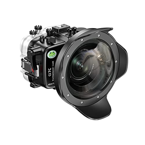 Sea frogs Unterwasser Kamera Gehäuse kompatibel mit Sony A7C 28-60MM 10-18MM Mit Weitwinkelanschluss 132 Feet/ 40 Meter Wasserdichtes Gehäuse wasserdichte Qualität: IPX8 von Sea frogs