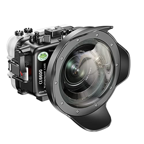 Sea frogs Unterwasser Kameragehäuse kompatibel mit Sony A6600 10-18MM 28-60MM Mit Weitwinkelanschluss IPX8 40m Maximale Tauchtiefe Wasserdichtes Kameragehäuse für Tauchen, Surfen, Rudern, Skifahren von Sea frogs