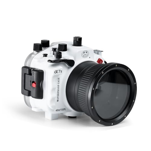 Sea frogs Unterwasserkameragehäuse Kompatibel mit Sony A7 II /A7R II /A7S II Pro 90 mm IPX8 40 m maximale Tauchtiefe wasserdichte Kameratasche zum Tauchen, Surfen, Rudern, Weiß von Sea frogs