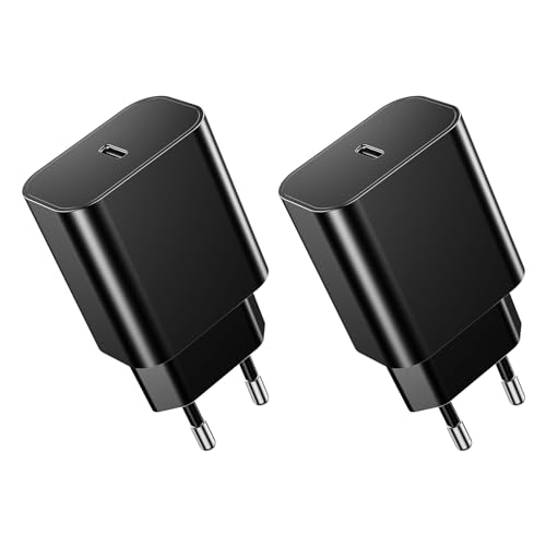 2-Pack 20W USB C Adapter, USB-C Stecker Kompatibel für iPhone 15/14/13/12 Plus Pro Max Mini, AirPods iPad, Samsung Galaxy S23/22, Netzteil Power Ladegerät Steckdose Schnellladegerät Charger, Schwarz von Seadmit