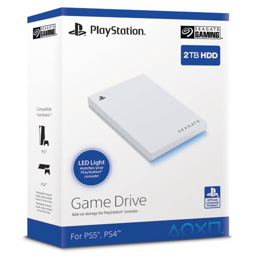 Seagate Game Drive PS4/PS5, 2 TB, tragbare Externe Festplatte, 2.5 Zoll, USB 3.0, weiß, Modellnr.: STLV2000202 von Seagate