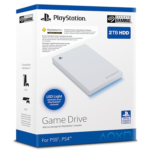 Seagate Game Drive PS4/PS5, 2 TB, tragbare Externe Festplatte, 2.5 Zoll, USB 3.0, weiß, Modellnr.: STLV2000202 von Seagate