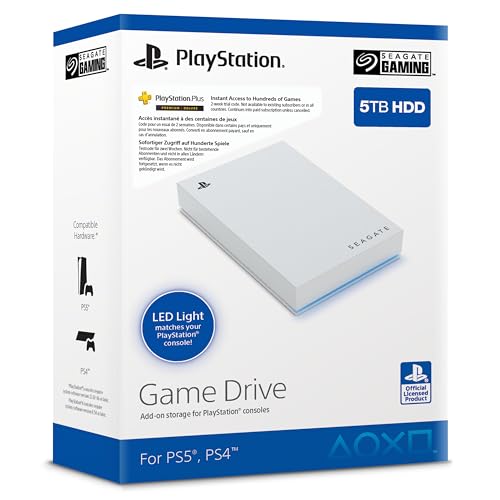 Seagate Game Drive PS4/PS5, 5 TB, tragbare Externe Festplatte, 2.5 Zoll, USB 3.0, weiß, Modellnr.: STLV5000202 von Seagate