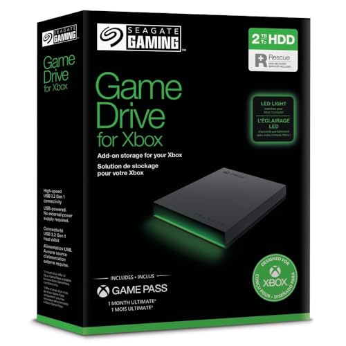 Seagate Game Drive Xbox 2TB tragbare externe Festplatte 2,5 Zoll, USB 3.0, Xbox One, X/S, Grau, 2 Jahre Rescue Service, Modellnr.: STKX2000403 von Seagate