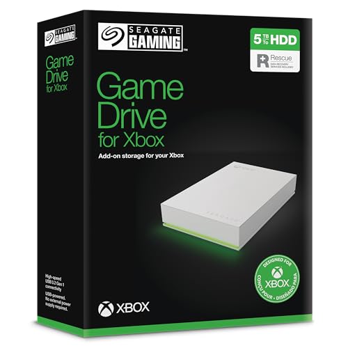 Seagate Game Drive Xbox 5TB, Tragbare Externe Festplatte, 2.5 Zoll, USB 3.0, Xbox, weiß, Data Rescue Service (STKX5000100) von Seagate