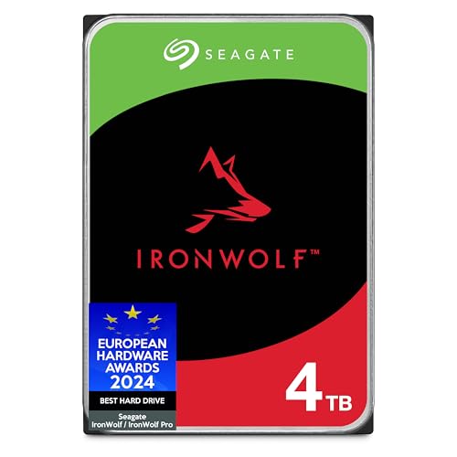 Seagate IronWolf 4TB interne Festplatte, NAS HDD, 3.5 Zoll, 5400 U/Min, CMR, 64 MB Cache, SATA 6GB/s, silber, inkl. 3 Jahre Rescue Service, FFP, Modellnr.: ST4000VNZ06 von Seagate