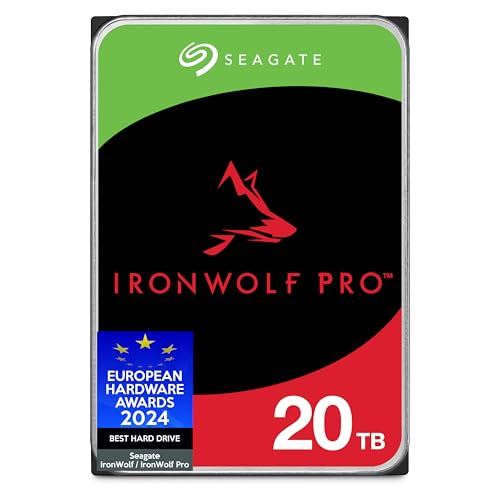 Seagate IronWolf Pro 20TB, NAS Interne Festplatte HDD, 3.5 Zoll, 7200 U/Min, CMR, 256 MB Cache, SATA 6 GB/S, inkl. Data Rescue Service (ST20000NTZ01) von Seagate