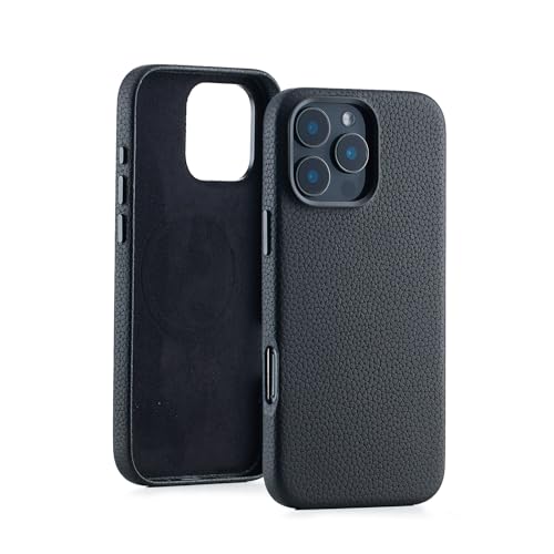 Seagtigau Genuine Leather case for iPhone 16 Pro (6.3 inch), Litchi Real Leather case with Soft Fiber Lining, Compatible with Magsafe von Seagtigau