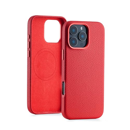 Seagtigau Genuine Leather case for iPhone 16 Pro (6.3 inch), Litchi Real Leather case with Soft Fiber Lining, Compatible with Magsafe von Seagtigau