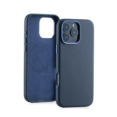 Seagtigau Genuine Leather case for iPhone 16 Pro (6.3 inch), Litchi Real Leather case with Soft Fiber Lining, Compatible with Magsafe von Seagtigau