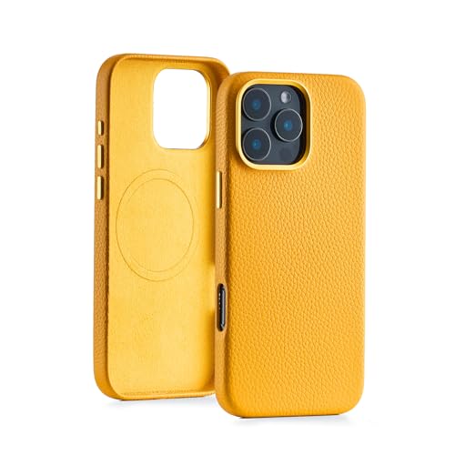 Seagtigau Genuine Leather case for iPhone 16 Pro (6.3 inch), Litchi Real Leather case with Soft Fiber Lining, Compatible with Magsafe von Seagtigau