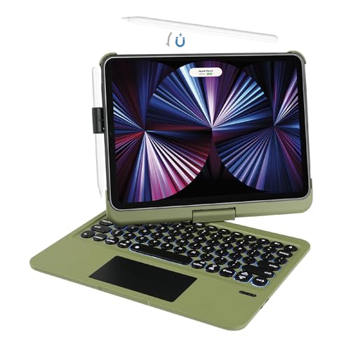 Seagtigau Tastatur-Hülle für iPad Air 11 Zoll (M3/M2, 2025/2024) & iPad Pro 11 (4./3./2./1. Generation), 360° drehbares Keyboard mit Trackpad für 10,9 Zoll Air 6./5./4. Gen, 7-farbige Hinterg (Grün) von Seagtigau
