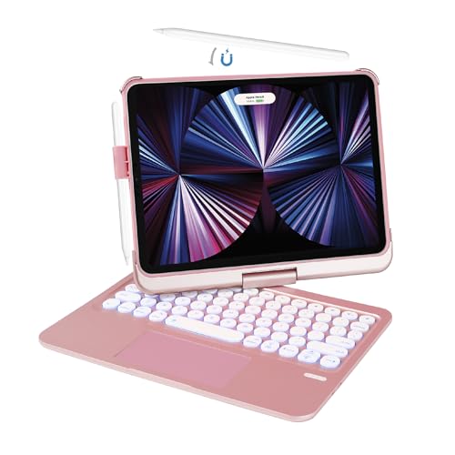 Tastatur-Hülle für iPad Air 11 Zoll (M3/M2, 2025/2024) & iPad Pro 11 (4./3./2./1. Generation), 360° drehbares Keyboard mit Trackpad für 10,9 Zoll Air 6./5./4. Gen, 7-farbige Hinterg (Roségold) von Seagtigau