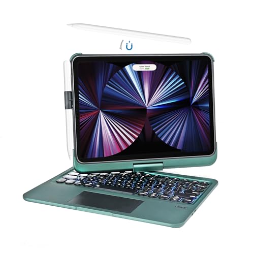 Tastatur-Hülle für iPad Air 11 Zoll (M3/M2, 2025/2024) & iPad Pro 11 (4./3./2./1. Generation), 360° drehbares Keyboard mit Trackpad für 10,9 Zoll Air 6./5./4. Gen, 7-farbige Hinterg (Dunkelgrün) von Seagtigau