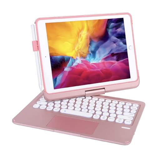 Seagtigau Tastatur Hülle für iPad Pro 10.2 Zoll 9/8/7 Generation, 360° drehbare iPad Air 3 & Pro 10.5 Zoll Bluetooth Tastatur mit Touchpad, 7 Farbige Beleuchtung, QWERTZ (Roségold) von Seagtigau