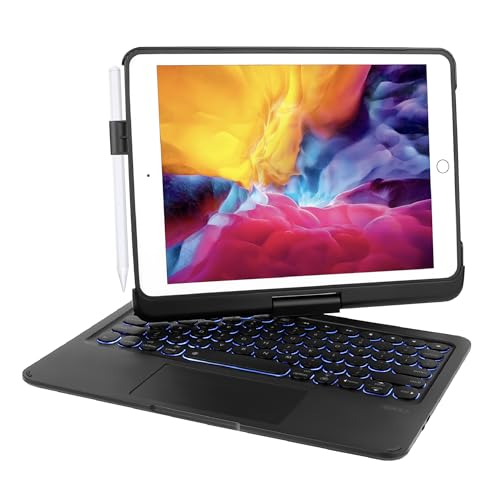 Seagtigau Tastatur Hülle für iPad Pro 10.2 Zoll 9/8/7 Generation, 360° drehbare iPad Air 3 & Pro 10.5 Zoll Bluetooth Tastatur mit Touchpad, 7 Farbige Beleuchtung, QWERTZ (schwarz) von Seagtigau