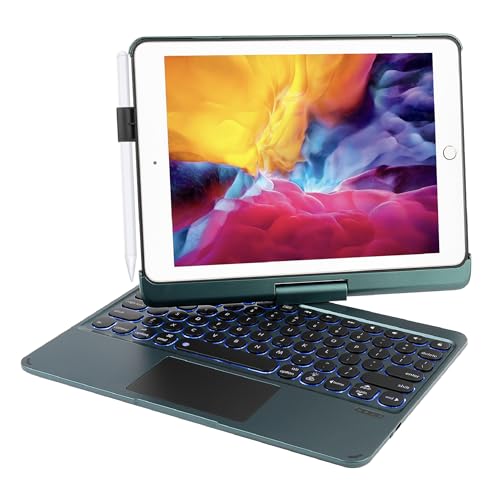Seagtigau Tastatur Hülle für iPad Pro 6/5 Generation 2018/2017 9.7 Zoll, 360° iPad Air 2/Air 1 Kabellose Bluetooth Tastatur mit Touchpad, 7-Farbige Beleuchtung (Dunkelgrün) von Seagtigau