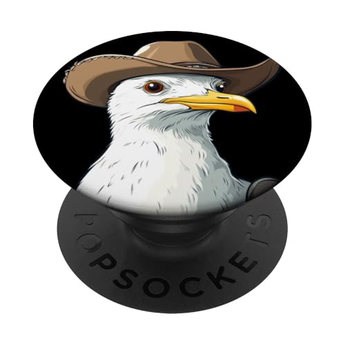 Lustiges Möwengesicht mit coolem Cowboyhut Kostüm PopSockets Klebender PopGrip von Seagull Cowboy