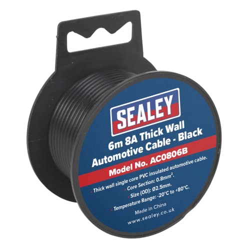 Sealey AC0806B dickwandigen Automobilkabel 8a 6mtr schwarz von Sealey