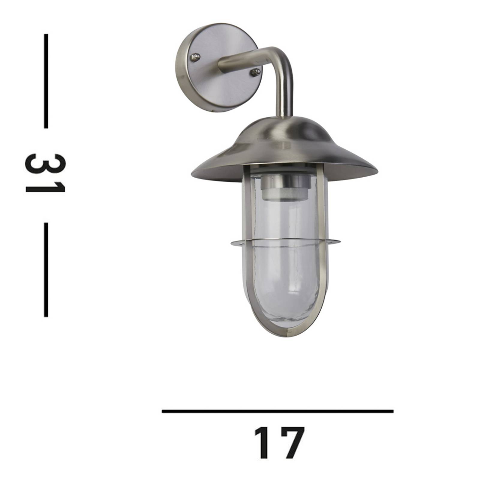 Außenwandleuchte Toronto, IP44, silbern, Stahl, Glas, E27 Außenwandleuchte Toronto, IP44, silbern, Stahl, Glas, E27 von Searchlight