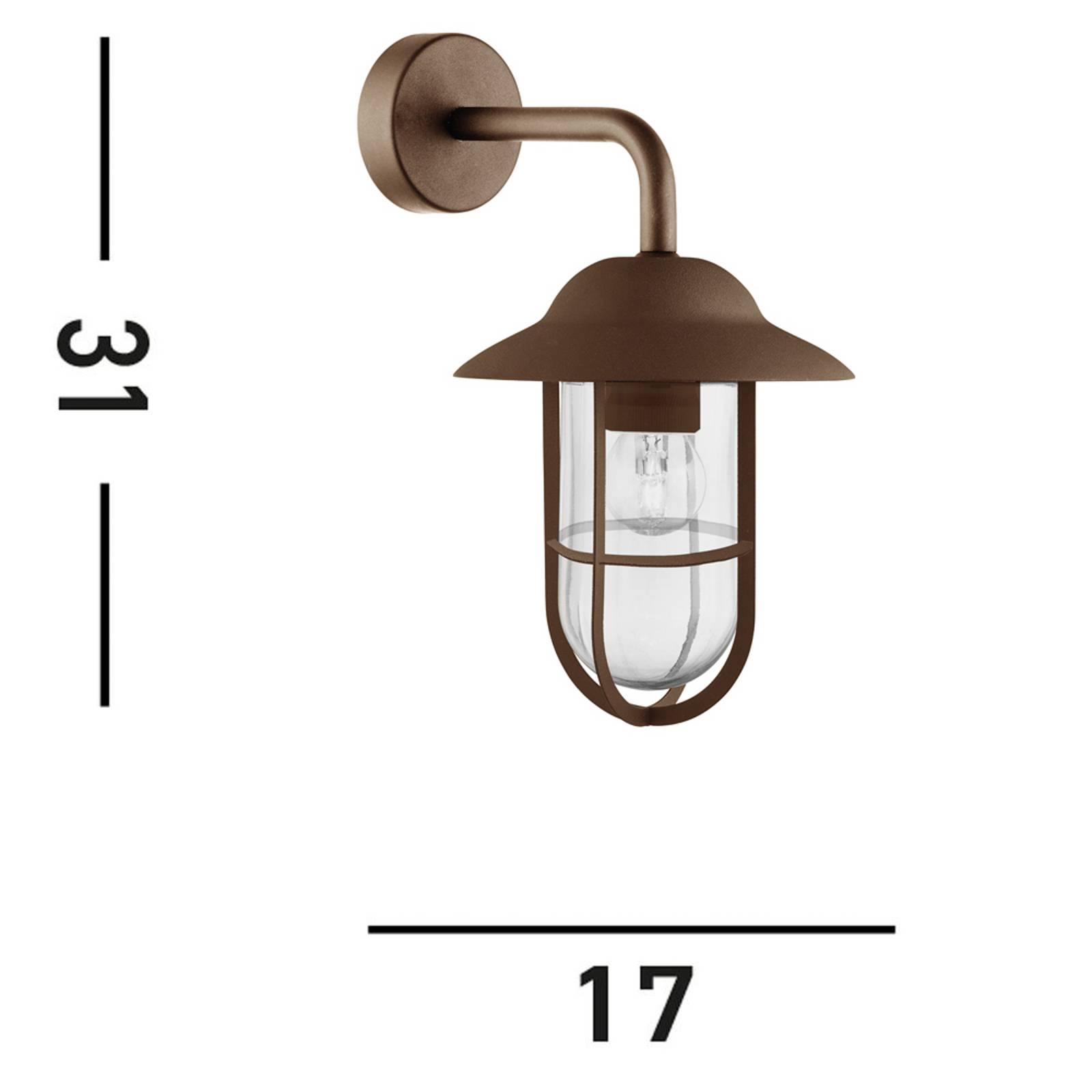 Außenwandleuchte Toronto, rostbraun, IP44, Stahl, Glas, E27 Außenwandleuchte Toronto, rostbraun, IP44, Stahl, Glas, E27 von Searchlight