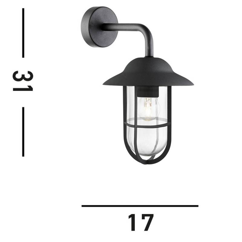 Außenwandleuchte Toronto, schwarz IP44, Stahl, Glas, E27 von Searchlight
