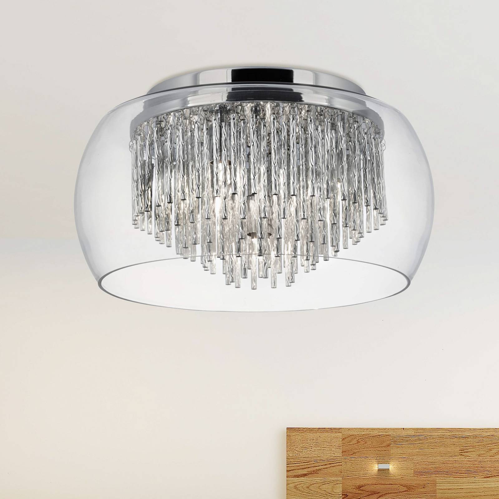 Glas-Deckenleuchte Curva mit Alu-Spiralen Glas-Deckenleuchte Curva mit Alu-Spiralen von Searchlight