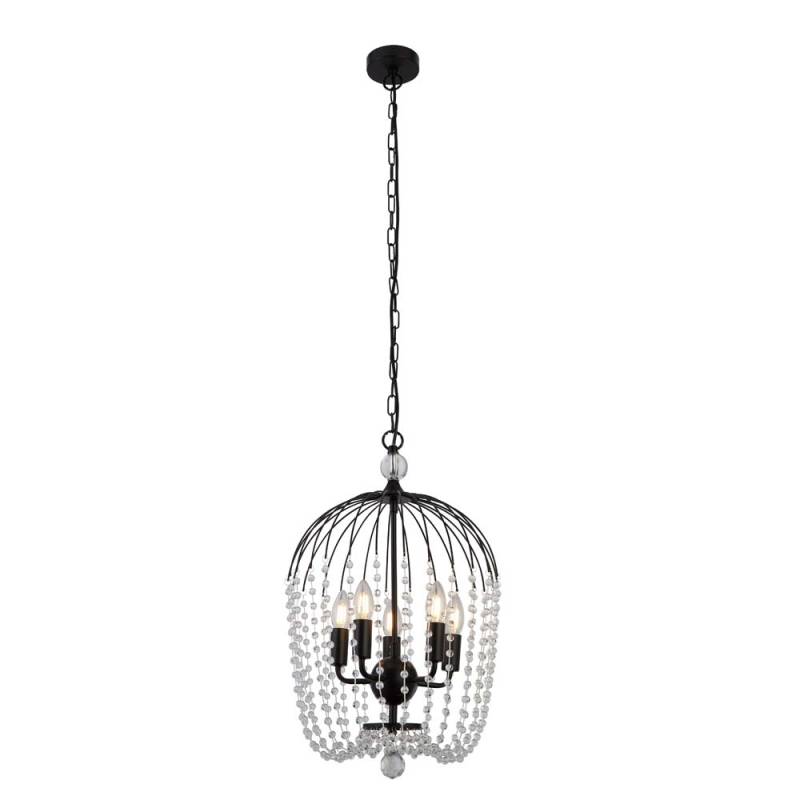 Hängeleuchte, 5-Flammig, Glas, Perlenbehang, schwarz, H 150 cm von Searchlight