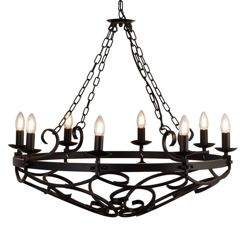 Kronleuchter Cartwheel III, 8-flg., Ø 80 cm, schwarz, Metall von Searchlight