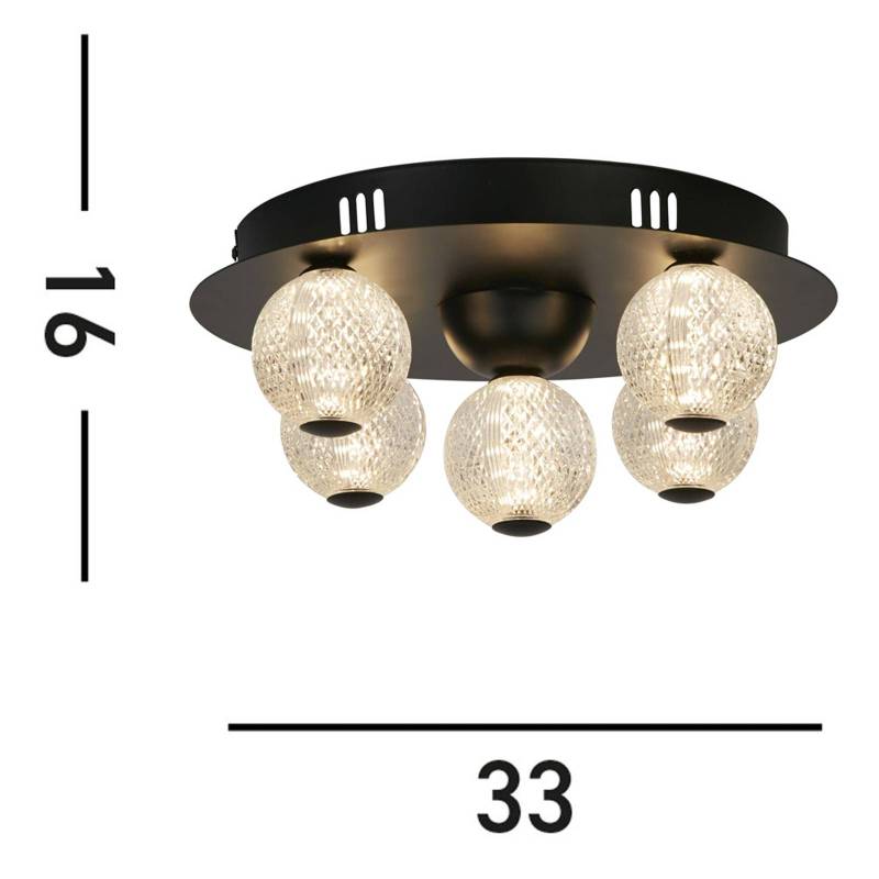 LED-Deckenlampe Asteroid, schwarz Ø 33 cm Stahl/Acryl 5-flg. von Searchlight