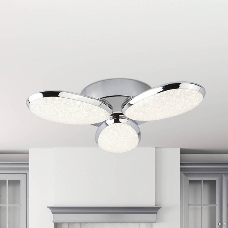 LED-Deckenlampe Lori, 3-flg., Ø 44 cm, chrom/gefrostet, Glas von Searchlight