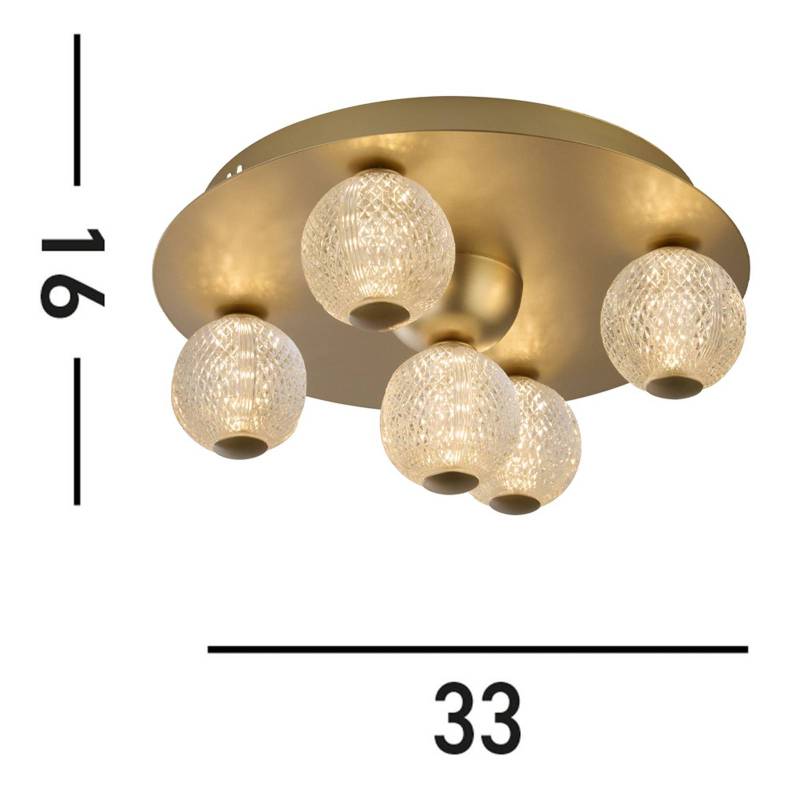 LED-Deckenleuchte Asteroid, gold, Ø 33 cm Stahl/Acryl 5-flg. von Searchlight