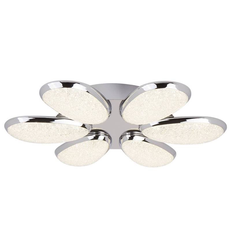 LED-Deckenleuchte Lori, 6-flg., 52 cm, chrom/gefrostet, Glas von Searchlight