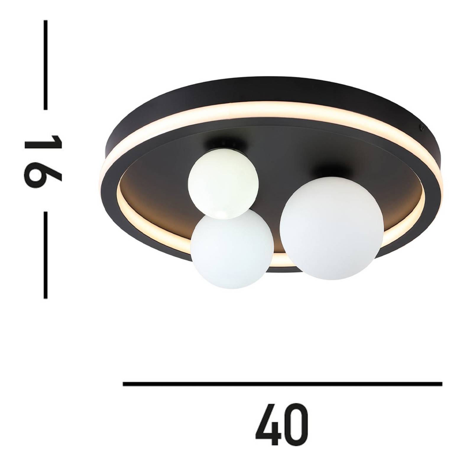LED-Deckenleuchte Trident, schwarz, Ø 40 cm, Stahl/Opalglas LED-Deckenleuchte Trident, schwarz, Ø 40 cm, Stahl/Opalglas von Searchlight