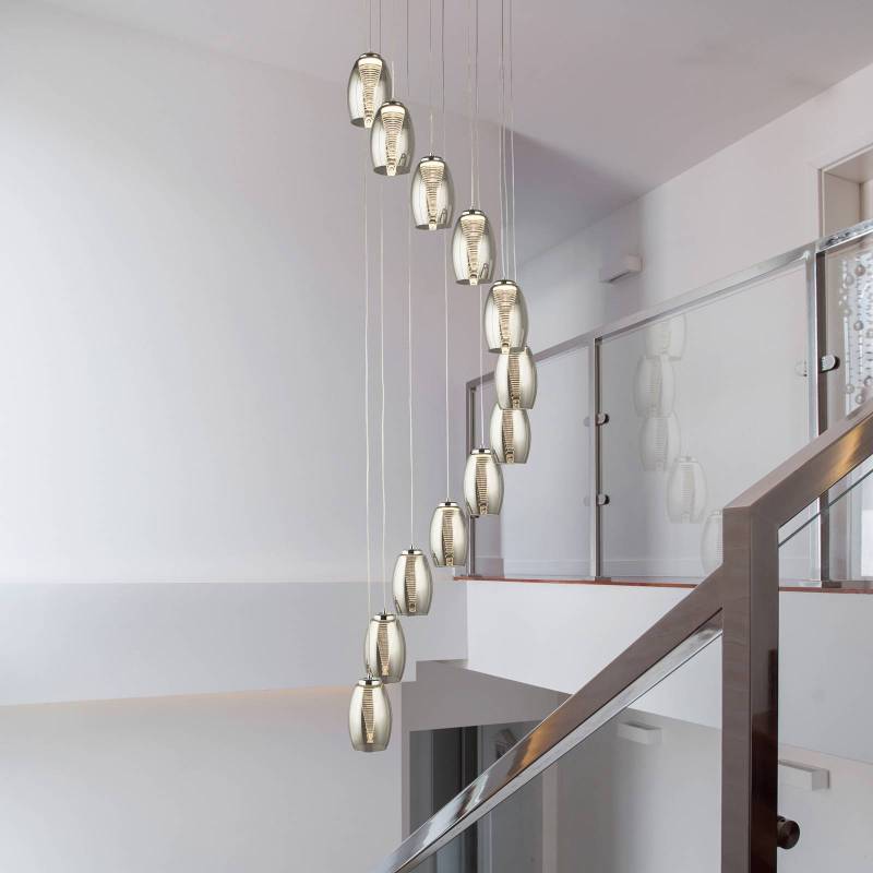 LED-Hängeleuchte Cyclone, 12-flammig, rauchfarben, Glas von Searchlight