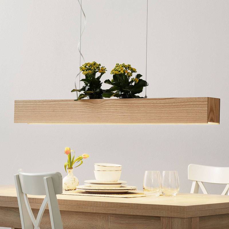 LED-Pendelleuchte Ash mit Schirm aus hellem Holz von Searchlight