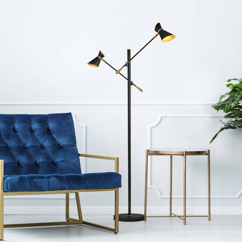 LED-Stehlampe Diablo, schwarz/gold, Metall, verstellbar von Searchlight