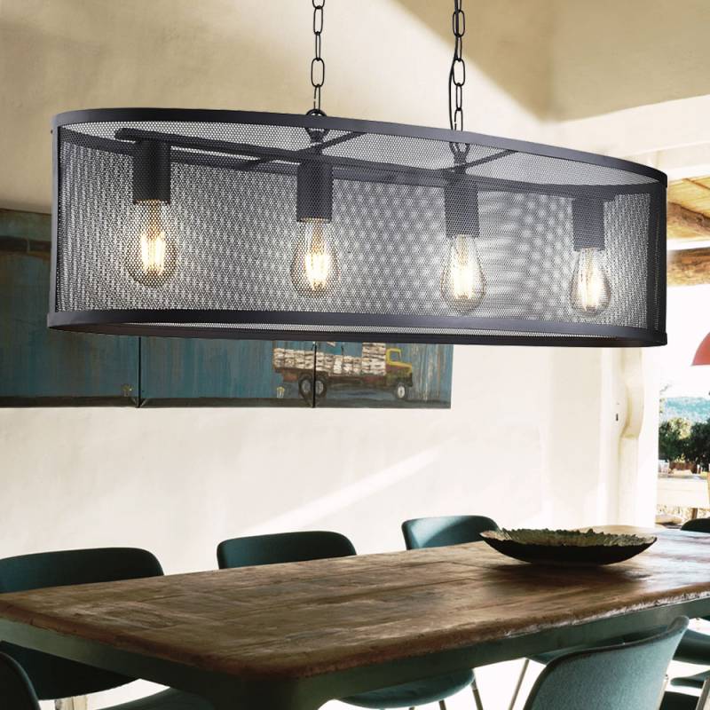 Pendelleuchte, Käfig Optik, oval, schwarz, Höhe 150 cm von Searchlight