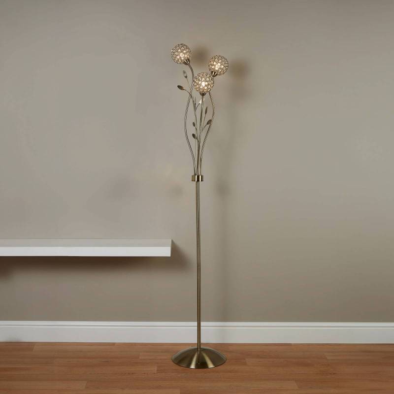 Stehlampe Bellis II, altmessingfarben, Glas, 3-flg., G9 von Searchlight