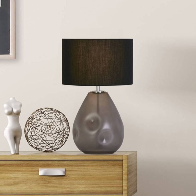 Tischlampe Devon, schwarz/rauchgrau Höhe 44,5 cm Textil/Glas von Searchlight
