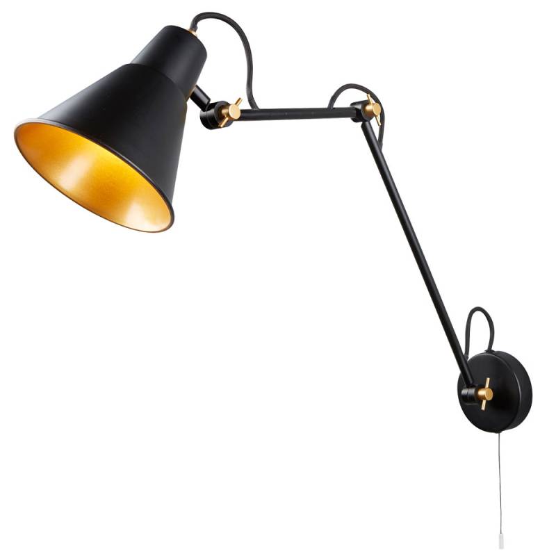 Verstellbare Wandleuchte in schwarz gold, Höhe 77 cm von Searchlight