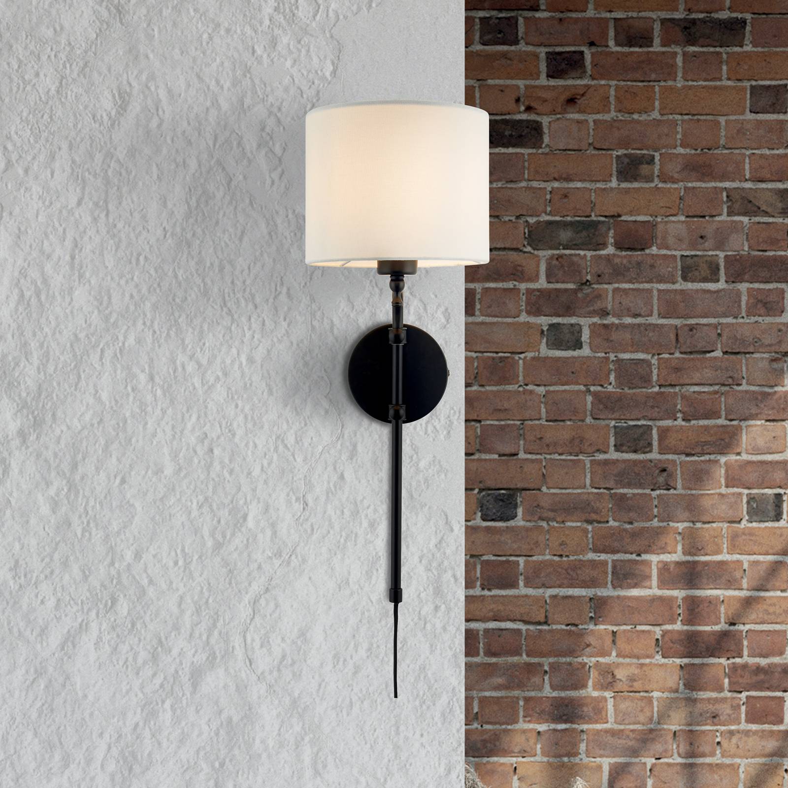 Wandlampe Munich, Stecker, schwarz/weiß, Leinen, verstellbar Wandlampe Munich, Stecker, schwarz/weiß, Leinen, verstellbar von Searchlight