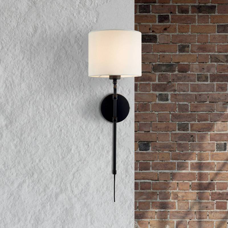Wandlampe Munich, Stecker, schwarz/weiß, Leinen, verstellbar von Searchlight